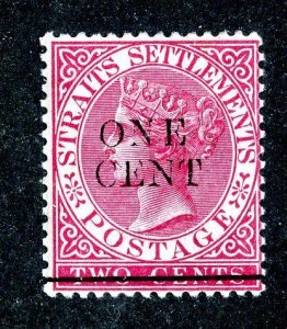 6907 BCx  Malaya Straits Settlements 1892 Sc#77 mnh** cv$2.25 (offers welcome)