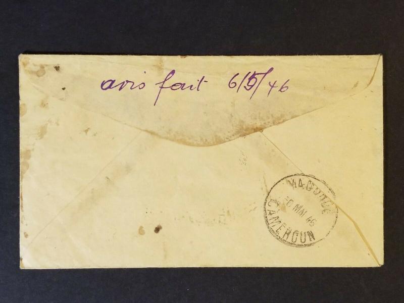 1946 Meiganga Cameroon to American School of Yaounde Mission Registered Cover  