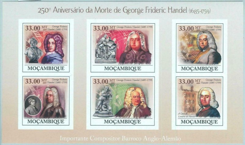 M1437 - MOZAMBIQUE - ERROR, 2009 IMPERF SHEET: George Frideric Handel, Music