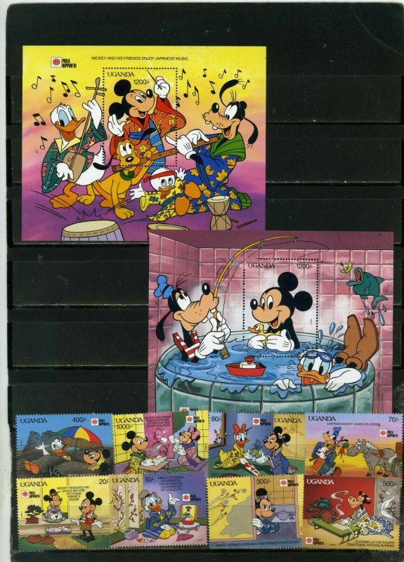 UGANDA 1991 DISNEY PHILA NIPPON'91 SET OF 8 STAMPS & 2 S/S MNH