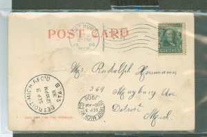 US 300 Port Huron, MI 1906 PPC showing Stac Island, MI Detroit Flag cancel