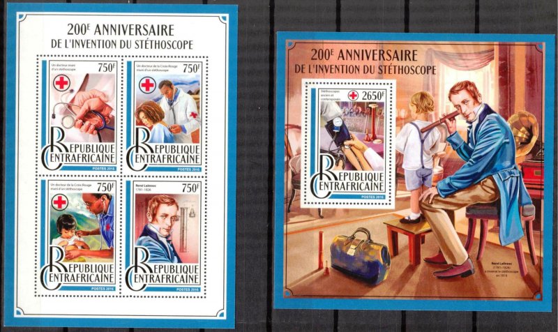 Central African Republic 2016 Medicine Invention of Stethoscope Sheet + S/S MNH