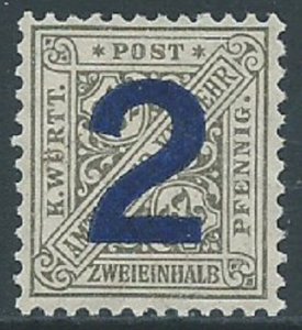 Wurttemberg, Sc #O42, 2pf on 2-1/2pf, MNH