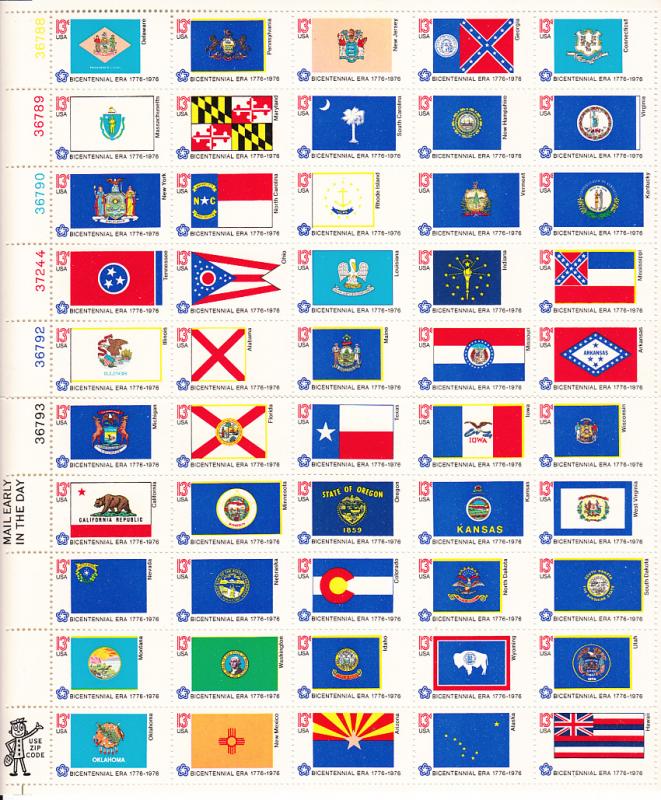 United States 1976 Mnh Scott 1682a Pane Of 50 State Flags Has