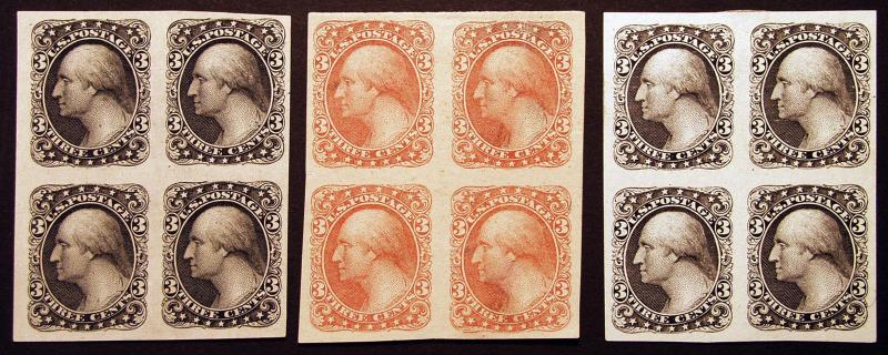 184E5e 3c Wash 1903 XF Imperf Essay Blocks of 4 on Proof Paper 3 Rare Items