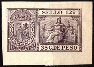 1898-1899 Spanish West Indies Revenue Sello 12 35 C. De Peso Document Stamp