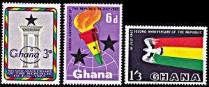 Ghana 121-123, MNH, 2nd anniversary of the Republic