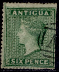 ANTIGUA QV SG10, 6d yellow-green, USED. Cat £110.