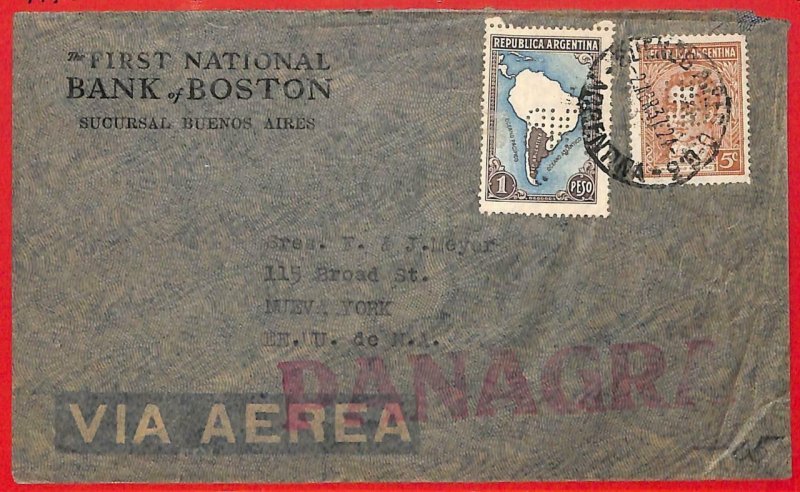 aa2750 - ARGENTINA - POSTAL HISTORY - Perfin on COVER to USA via PANAGRA 1937