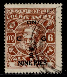 INDIAN STATES - Cochin GVI SG O77, 9p on 6p, FINE USED.