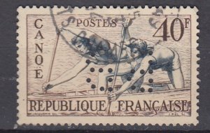 J39540  jlstamps, 1953 france perfin used #703 sports