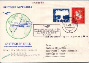 SCHALLSTAMPS CHILE 1958 CACHET LUFTHANSA COMM FLIGHT COVER ADDR CHILE / GERMANY