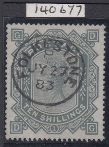 SG 135 10/- greenish-grey. Superb used with an upright Folkstone, July 27th... 