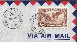 Doyle's_Stamps: Postal History: Harrington Harbor-Rimouski 1st Flt w/Pilot Signa