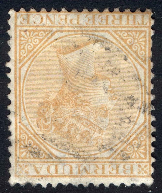 Bermuda 1873 3d Yellow Buff WMK CC INVERTED SG 5aw Scott 3wi VFU Cat £300($393)