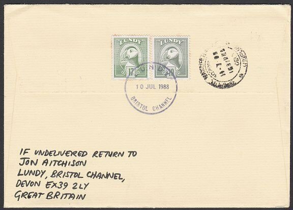 GB LUNDY 1988 cover to India - Puffin stamps................................F901