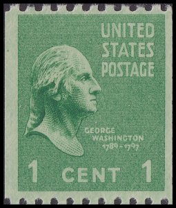 US 848 Presidential George Washington 1c coil single MNH 1939