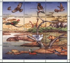 Angola MNH Sc 955 Sh of 12 Wild Cats Birds Fauna Turtle