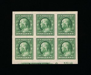 GENUINE SCOTT #383 MINT OG NH FULL BEP STAR IMPRINT PLATE BLOCK 5598 OF 6 SL-WMK