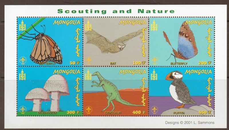MONGOLIA SGMS2950a 2001 SCOUTING/NATURE SHEETLET MNH