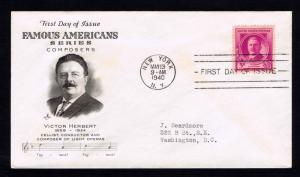 US # 881 FAMOUS AMERICAN FDC NEW YORK, NY CANCEL  MAY 13, 1940 - VF (ESP#277)