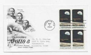 US 1371 (Me-5) 6c Apollo 8 blk 4 on FDC Artcraft Cachet ECV $12.50