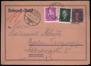 Germany 1931 Berlin 40pf Leibniz Rohrpost Pneumatic Mail Cover Germania 82925