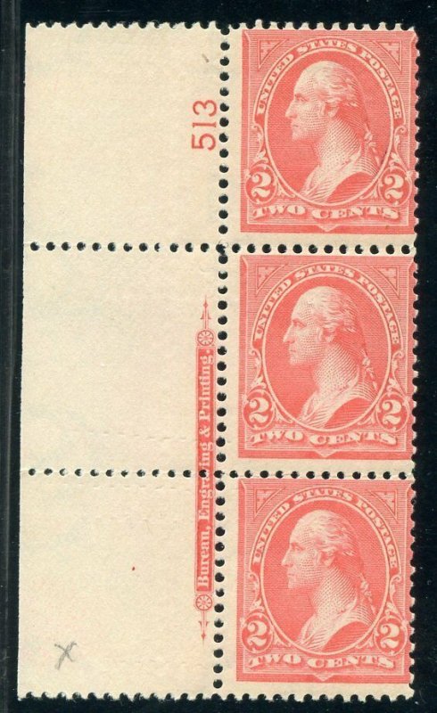 #279Bg PL# Imprint Strip Of 3 Mint-Avg-Fine-OG-NH PSE CERT SCV $550 (2/14/21 GP)