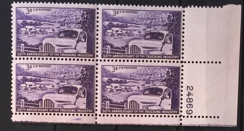 US #1025 MNHOG Plate Block - 50th Anniversary Trucking Industry