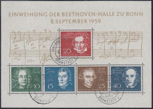GERMANY Sc # 804a-e.2 : S/S of 5 DIFF COMPOSERS USED with DARMSTADT CANCEL