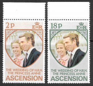Ascension Princess Anne Wedding issue of 1973, Scott 177 - 178, MNH