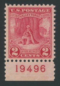 USA 645 - 2 cent Valley Forge - PSE Graded Cert: VF-XF 85 Mint OGnh Plate #