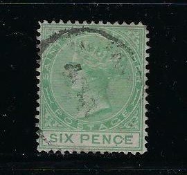 ST CHRISTOPHER SCOTT #7 1875-79 6P (GREEN) PERF 14- WMK 1- USED