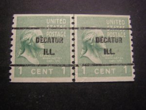 Precancel - Scott 839 - Prexie Gap Line Pair - IL - Decatur - No Gum
