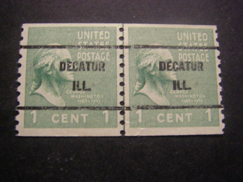 Precancel - Scott 839 - Prexie Gap Line Pair - IL - Decatur - No Gum