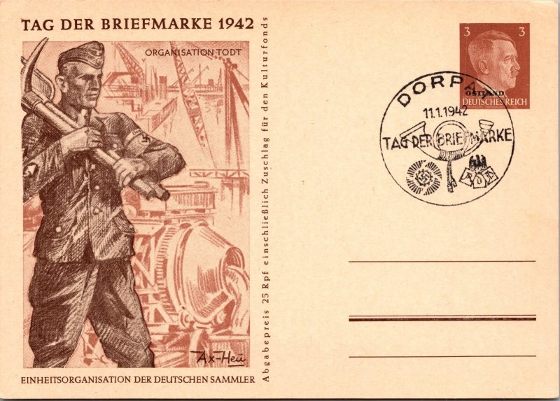 1942 Dorpat Germany WW2 Single Stamp Day TODT Organization Postcard Cover