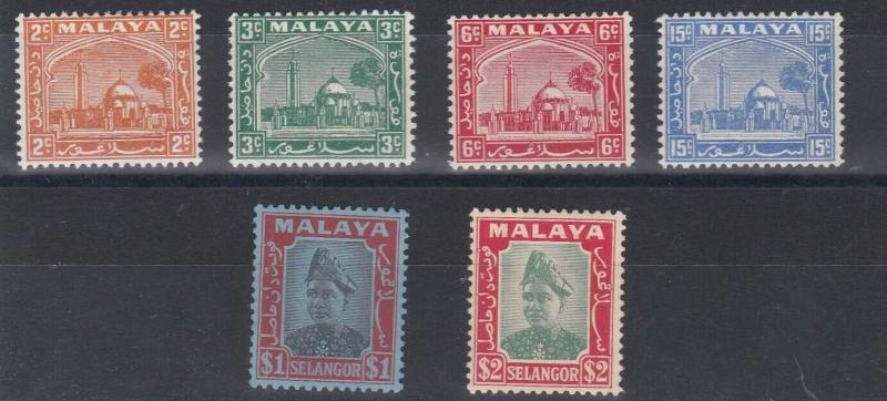 SELANGOR  1937 1937 - 41  S G 70 - 84  VALUES TO $2  MH $2 TONED  CAT £100