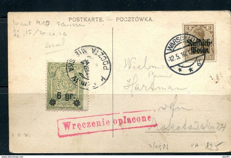 Poland 1916 Photo Postal Card Warsaw Postal fee hand-stamp 13274