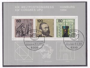 Germany   #1420  cancelled  1984  Postal Union Congress Hamburg sheet
