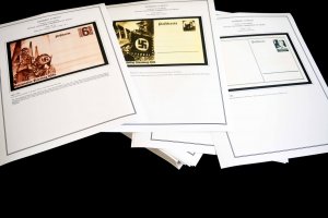 COLOR PRINTED GERMANY III REICH COMM. POSTCARDS STAMP ALBUM PAGES (91 ill. pgs.)