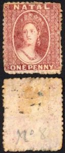 Natal SG18 1d Lake No Wmk Perf 13 Mint (no gum)  Cat 150 pounds