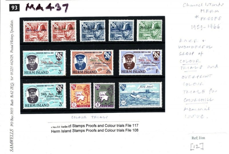 GB LOCALS Channel Islands HERM Churchill COLOUR TRIALS/PROOFS 1959-66{12} MA437 