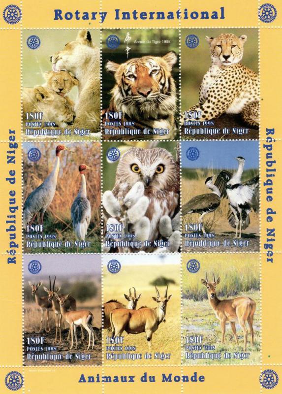 Niger 1998 Scouts/Lions/Rotary/Fauna 3 Sheetlets (27values) + 3 S/S Sc # 1003/7