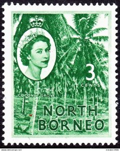 NORTH BORNEO 1957 QEII 3c Green SG374 MNH