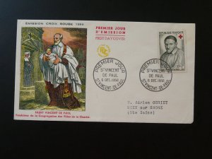 religion Saint Vincent de Paul Red Cross FDC France 1958 (#4)