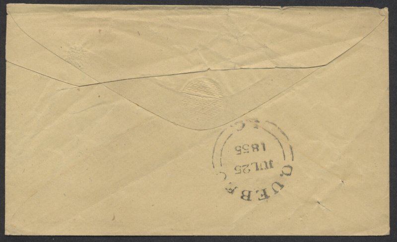 1855 Stampless Cover Goderich UC to Quebec Red FREE Atop 3d Collect