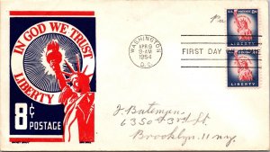 1954 FDC - 8c Postage - Washington, DC - F34710