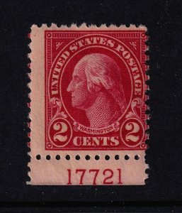 1923 Washington 2c carmine Sc 554 MNH bottom plate number single CV $15 (B02