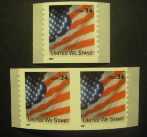 Scott 3550, 34c United We Stand, single and pair, MNH Coil Beauty