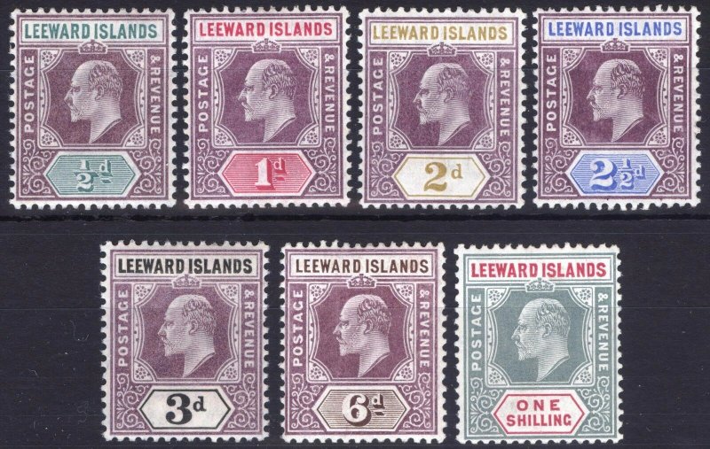 Leeward Is 1905 1/2d-1s EVII Key Plt SG 29-35 Scott 29-37 LMM/MLH Cat£200($270)